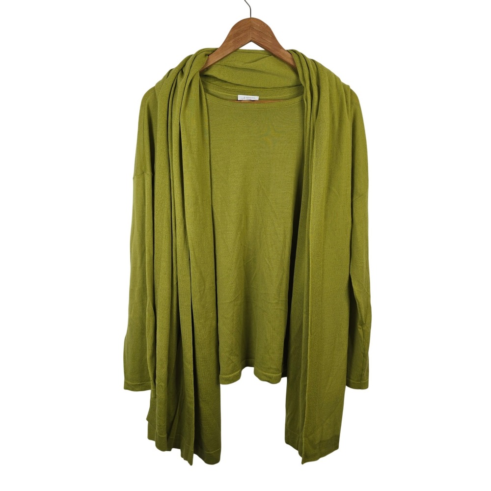 J. Jill Chartreuse Green 100% Merino Wool Scoop Neck Sweater & Scarf Set XL